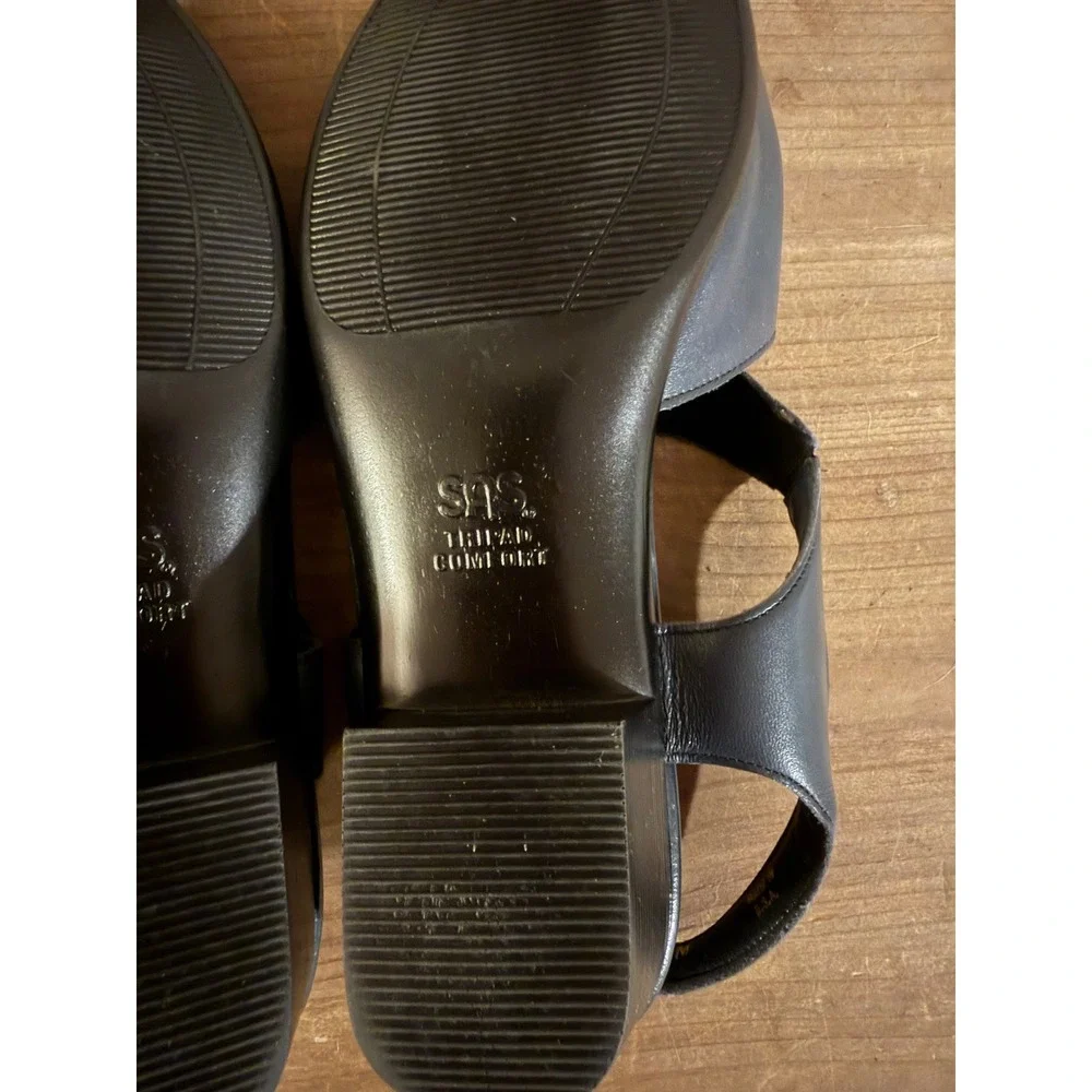 SAS Tripad Comfort Navy Blue Leather Slingback Wedge Sandals Womens 8.5M